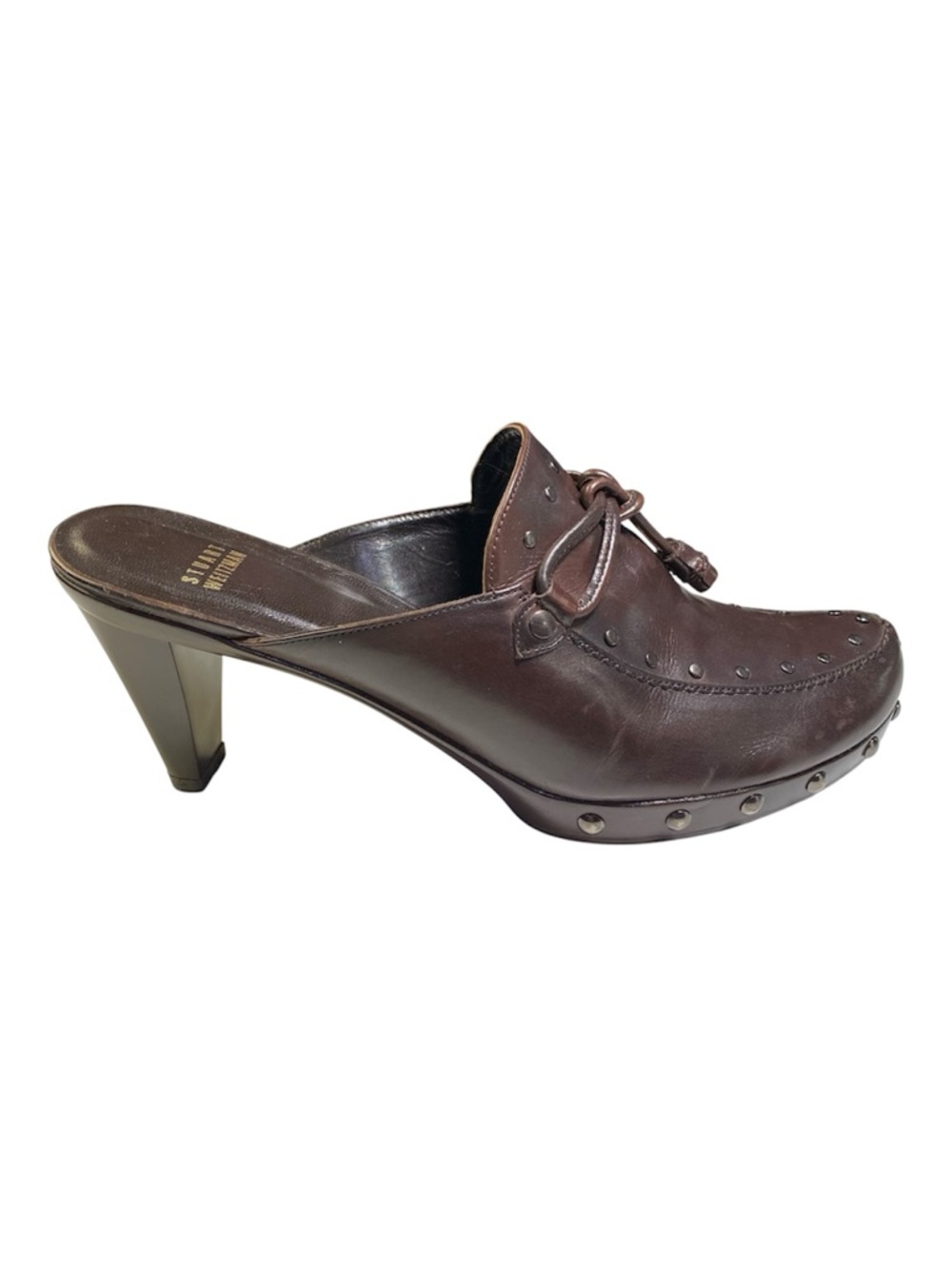 Stuart Weitzman Clogs Size 10.5 Chocolate Brown Mules Heels Pointed Toe